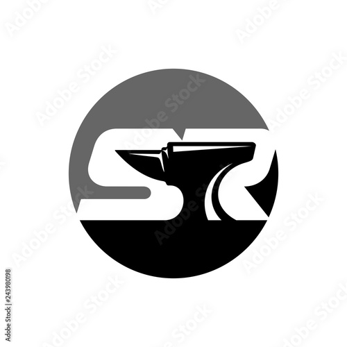 Blacksmith Vector logo. Anvil symbol. letter S and R.