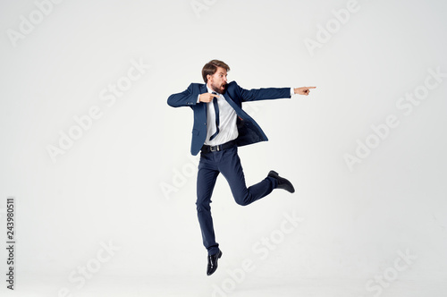 business man dancing isolated background
