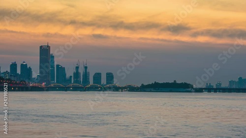 Time lapse sunset at Seoul City and Han river, June 15, 2018 Seoul South Korea