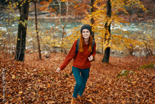 woman in autumn forest nature fresh air