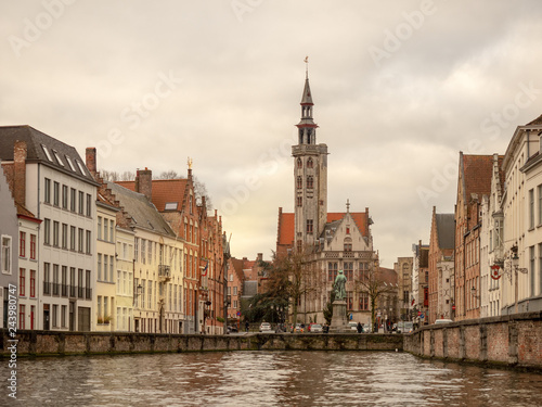 Canal in Bruges with Church