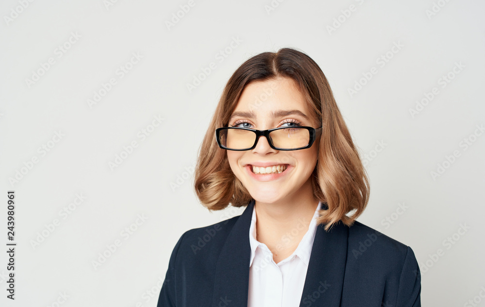business woman smiling with glasses