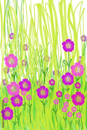 Spring garden lines, grass, leaves and flowers, co ordinate with Kawaii theme animals, or garden background use photo