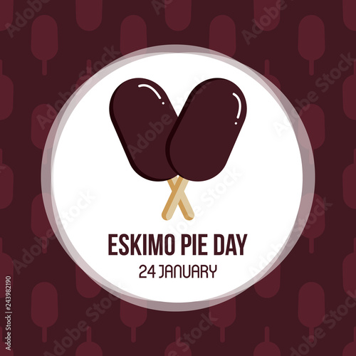 Vector card, illustration for eskimo pie day with ice cream seamless pattern background.