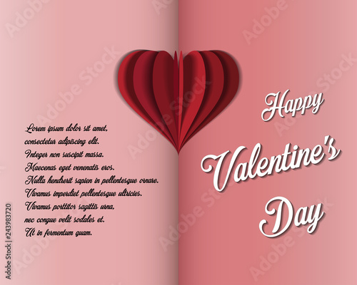 Valentine's day card. Two halves. Two colors. Paper heart inside. Vector execution.