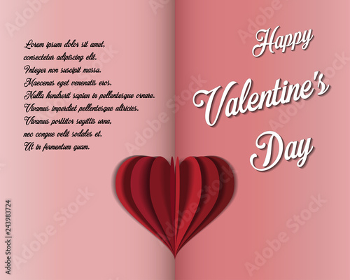 Valentine's day card. Two halves. Two colors. Paper heart inside. Vector execution.