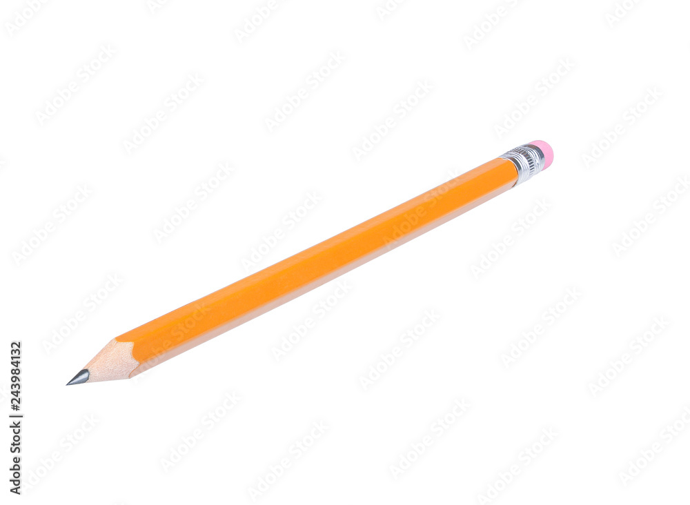 Yellow wood pencil isolated on white with clipping path . Yellow wood pencil isolated on white with clipping path .