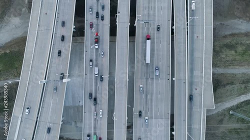 4K Aerial Birdseye Bridge Trinity River Traffic Commute Dallas Texas photo