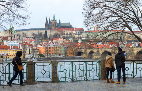 Prague, Czech Republic, view of Hradcany Castle from the waterfront. Hradcany Castle is the historic residence of Czech kings and princes 