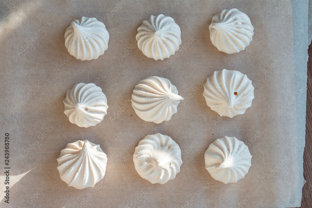 group of sweet meringue on a table group of sweet meringue on a table