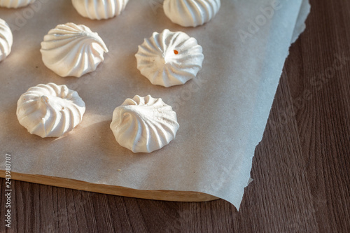 group of sweet meringue on a table
