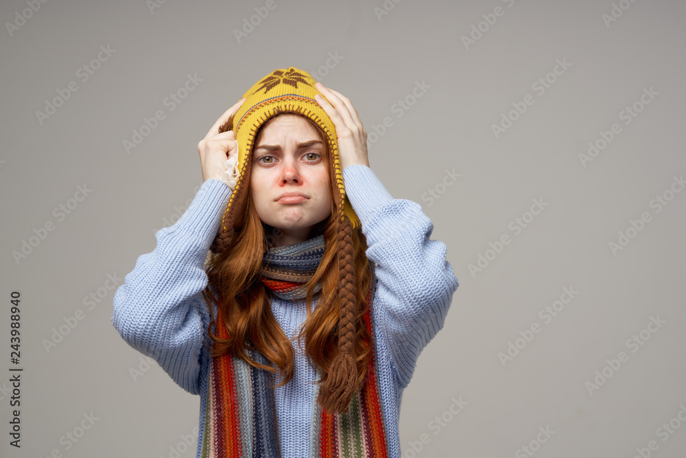 woman in a cap flu runny nose woman in a cap flu runny nose
