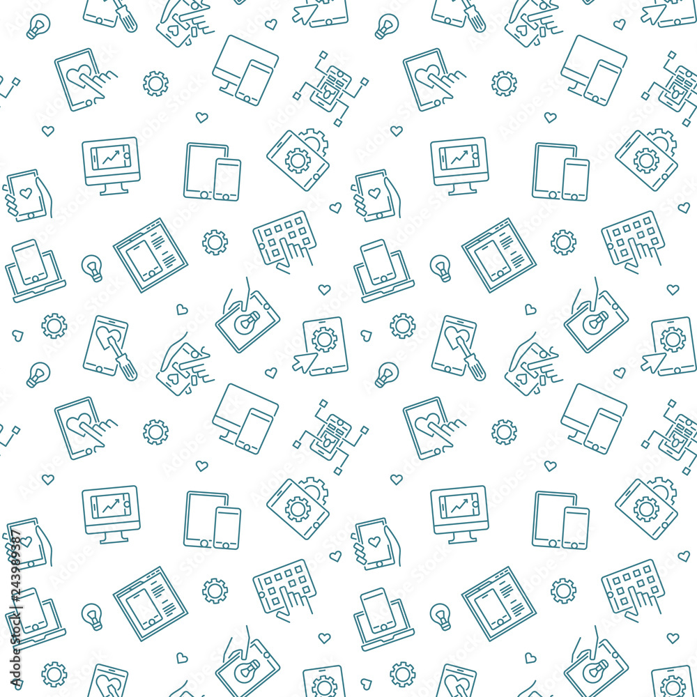Vector Mobile App Development outline concept seamless pattern or background Vector Mobile App Development outline concept seamless pattern or background