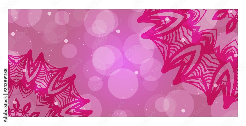 Pink, purple Color ornamental ethnic banner. Templates with doodle tribal mandalas. Vector illustration for design