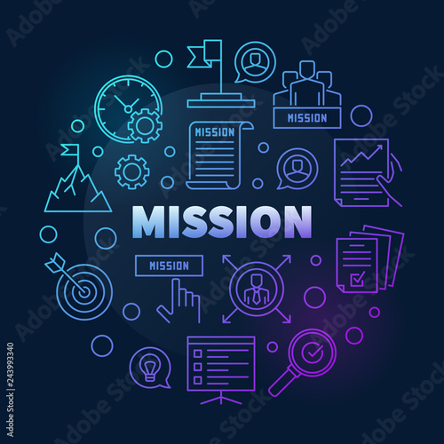 Vector Mission colored linear round modern illustration on dark background