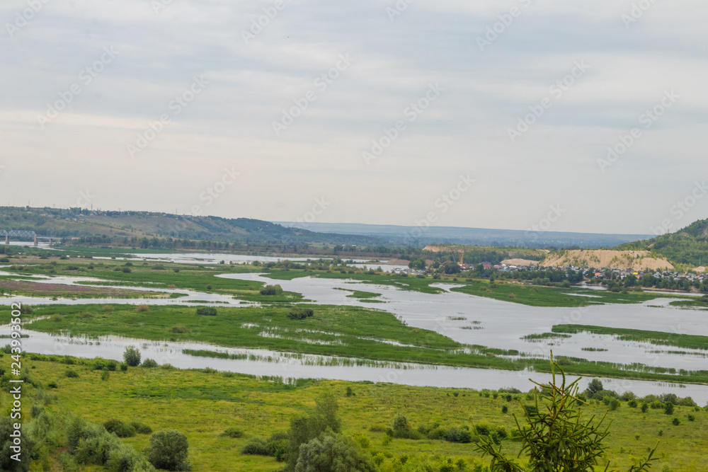summer landscape, river, forest, village summer landscape, river, forest, village