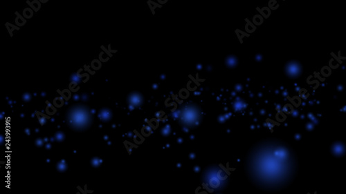 black background, digital signature with wave particles, sparkle, veil and space with depth of field. The particles are blue