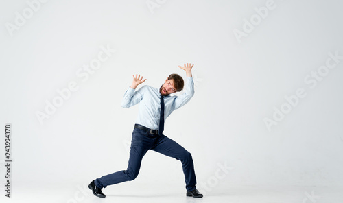 business man holding his hands free place