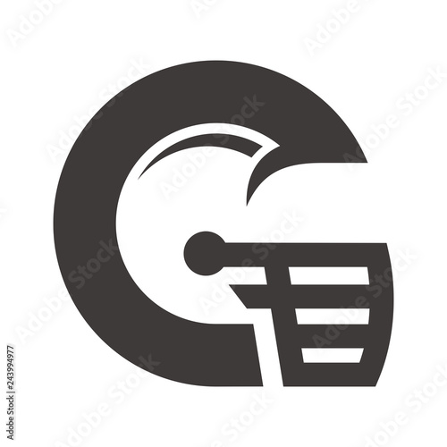letter G and Helmet of Football America Symbol. vector logo.