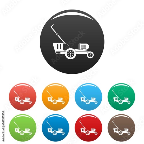 Grass cutter icons set 9 color vector isolated on white for any design