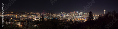 Seattle WA Night Panoramic City View From Queen Anne Hill