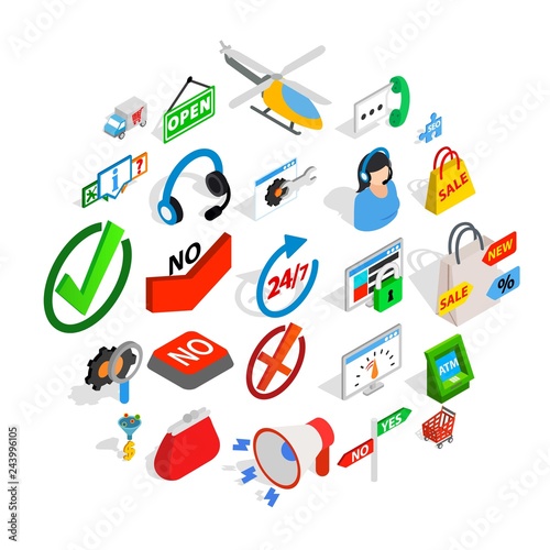 Auction icons set. Isometric set of 25 auction vector icons for web isolated on white background