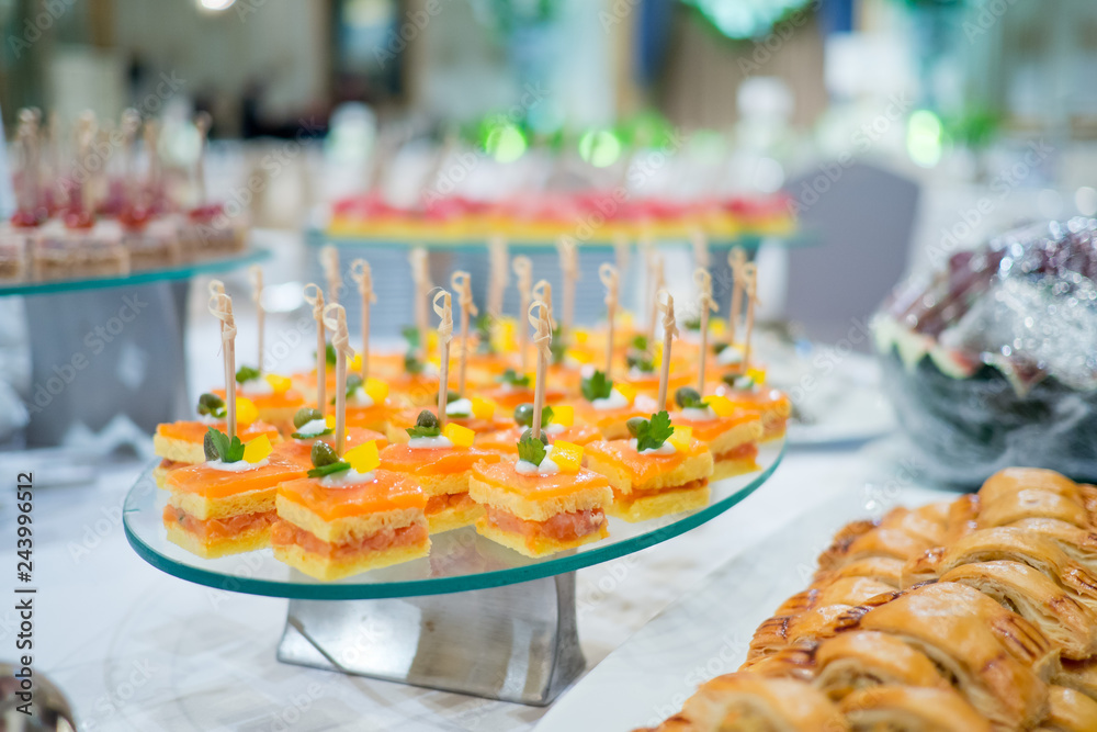 sandwich, mini canapes, buffet food, catering food party at restaurant, snacks and appetizers, mini cake, food for the event