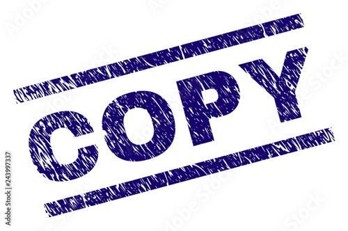 COPY seal stamp with grunge style. Blue vector rubber print of COPY text with unclean texture. Text title is placed between parallel lines.