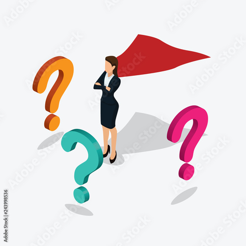 super business women standing with question mark