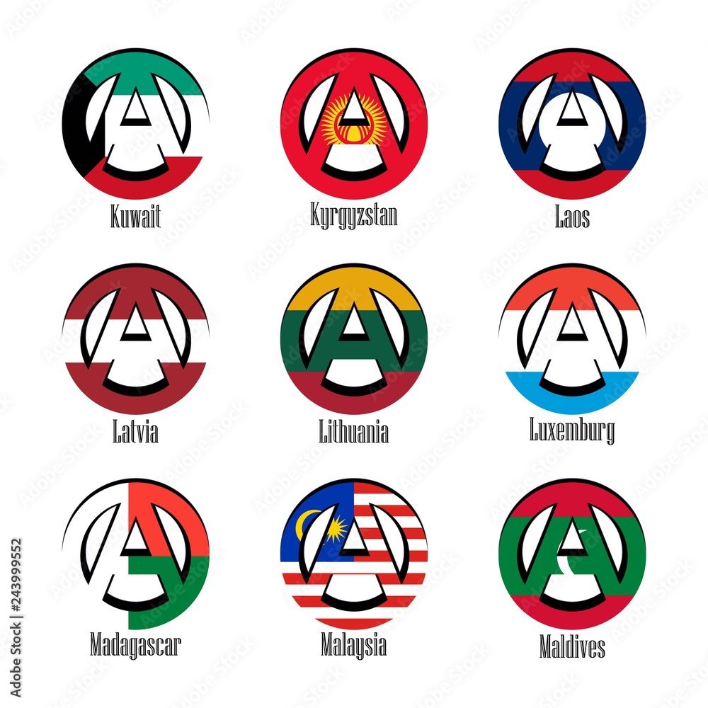 Flags of different countries of the world in the form of a sign of anarchy Flags of different countries of the world in the form of a sign of anarchy