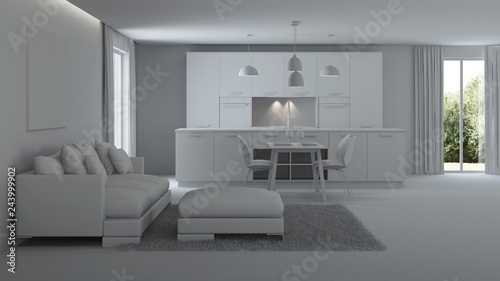 Modern house interior. Repairs. Gray interior.  3D rendering.