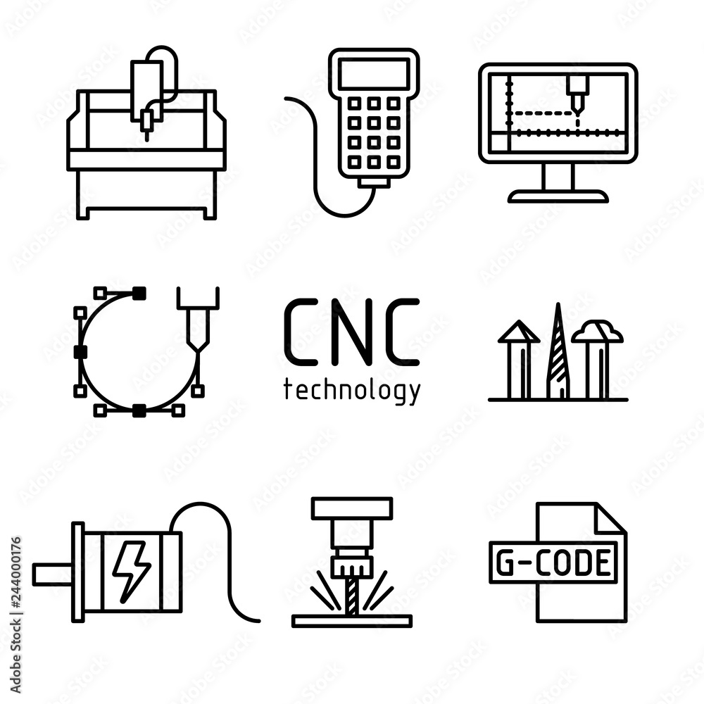 Vector set of cnc milling machine icons stock vector adobe stock