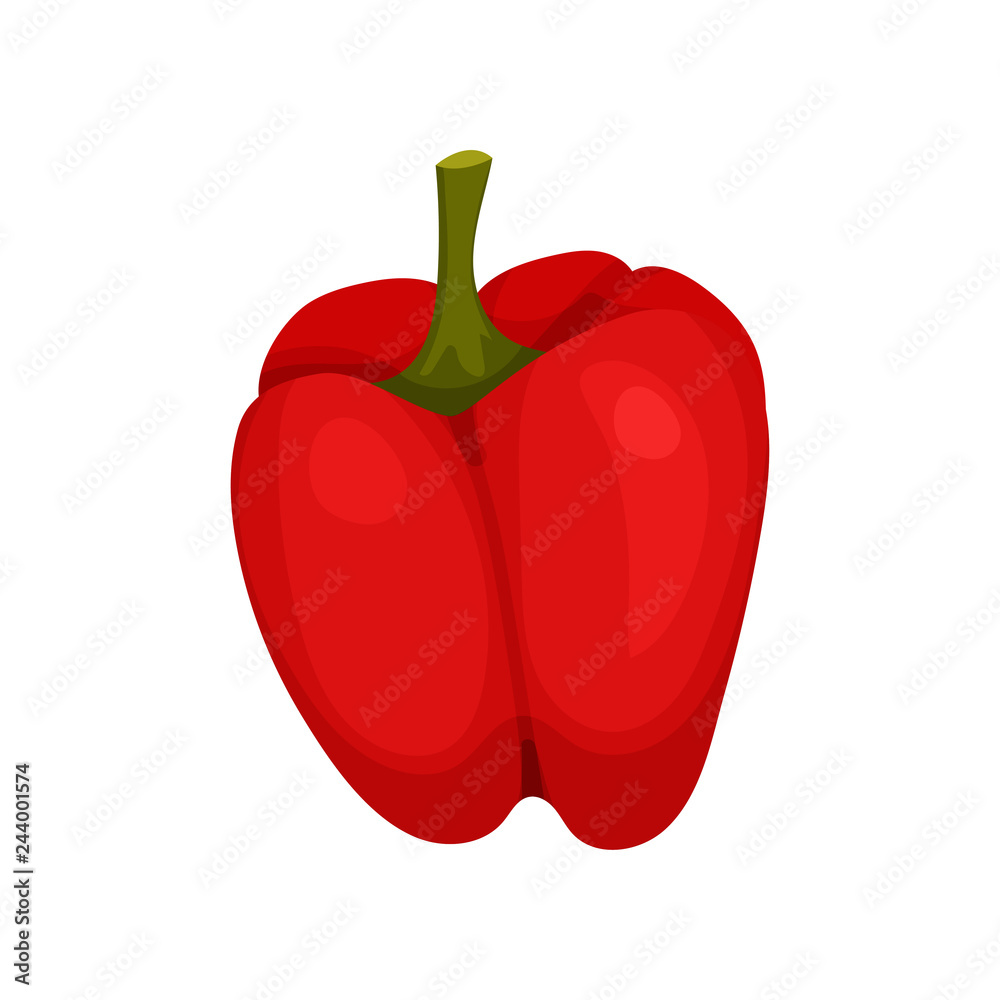 Ripe red bell pepper. Fresh farm vegetable. Natural and healthy product. Organic food. Flat vector design