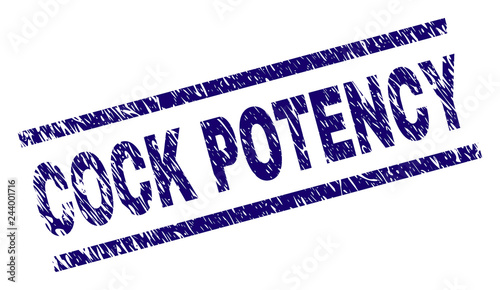 COCK POTENCY seal print with grunge style. Blue vector rubber print of COCK POTENCY caption with grunge texture. Text title is placed between parallel lines.