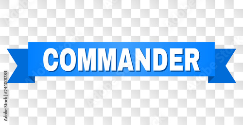 COMMANDER text on a ribbon. Designed with white title and blue stripe. Vector banner with COMMANDER tag on a transparent background. photo