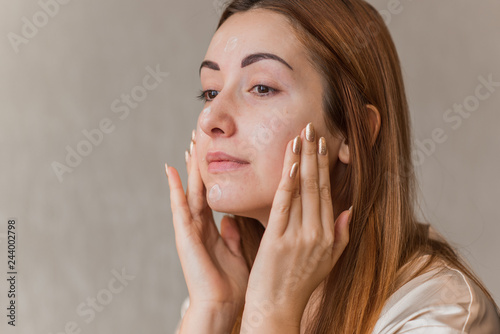 Fotografie Problem skin prone to rashes and acne, acne scars, concept of healthy skin, derm