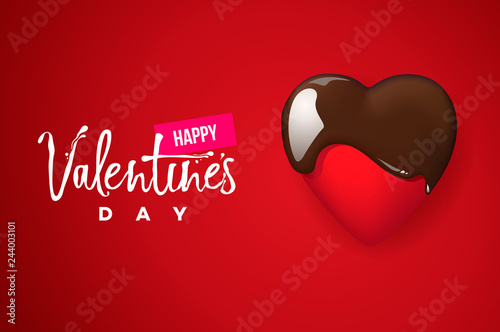 Happy Valentine's day hand lettering on red background. Vector typography. Romantic quote postcard, card, invitation, banner template.