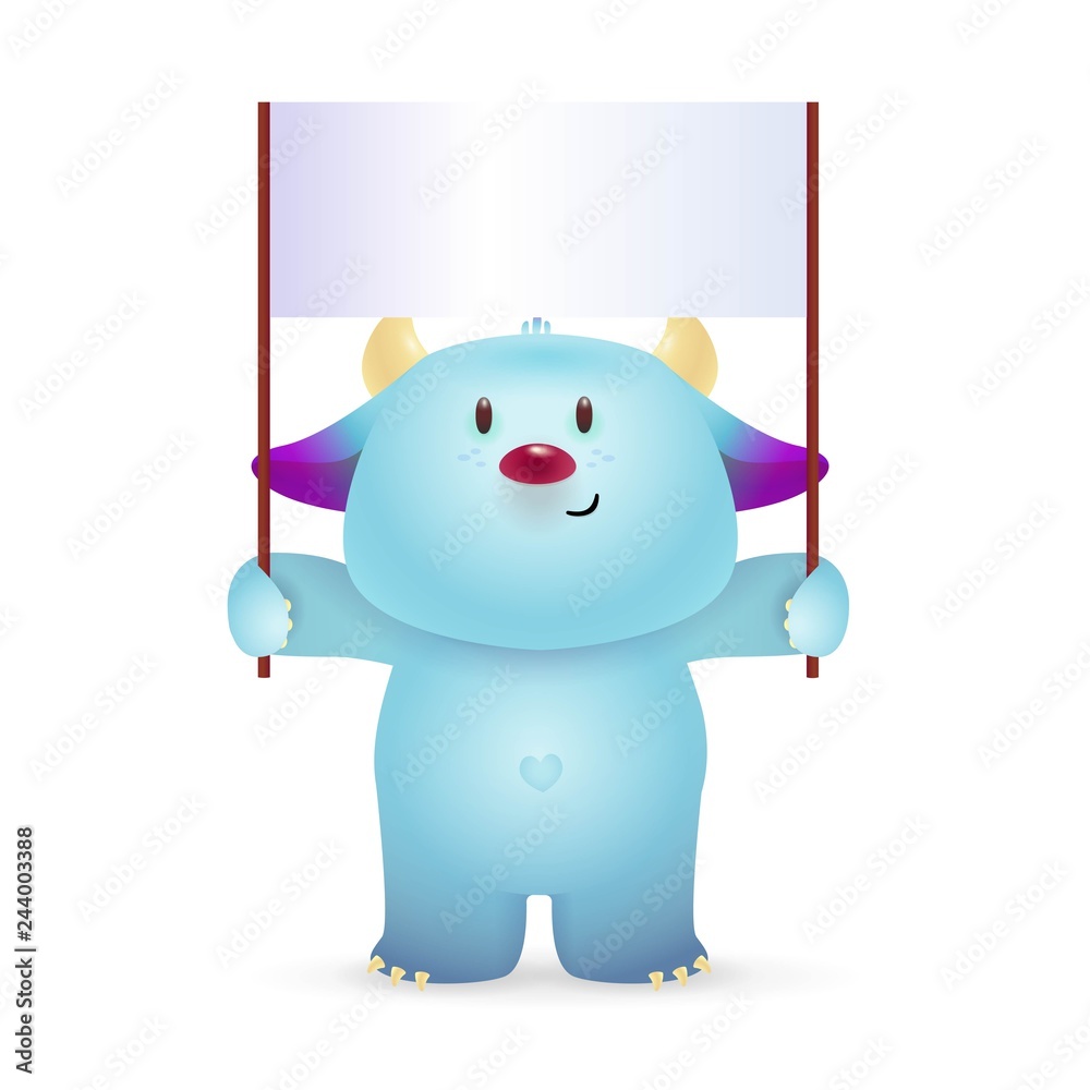 Blue monster character illustration. Horns, cute creature, cuteness.  Cartoon concept. Vector illustration can be used for topics like kids,  cartons, advertisement vector de Stock | Adobe Stock