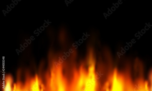 Fire, fire on a dark background, thick smoke. Night view of the disaster of the fire. Abstract background with fire and smoke.