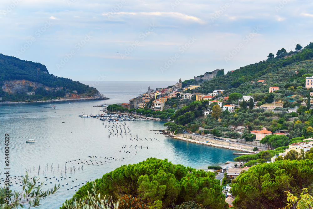 View of Portovenere or Porto Venere town on Ligurian coast. Italy