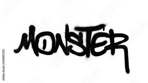 graffiti monster word sprayed in black over white