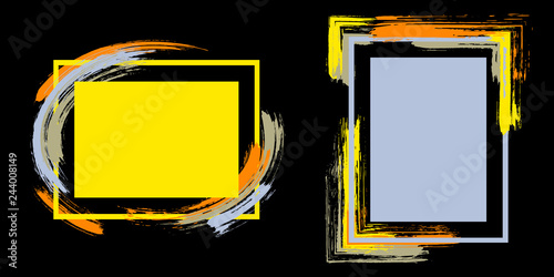 Frames with paint brush strokes vector set.