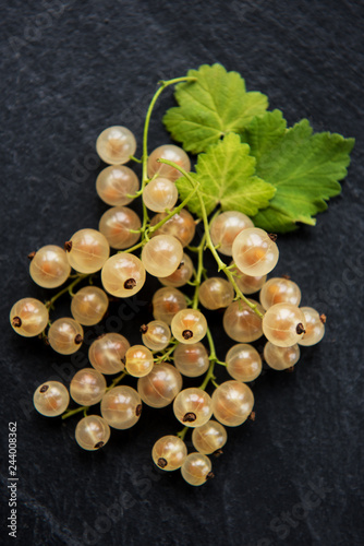 Yellow currant with green leaves photo