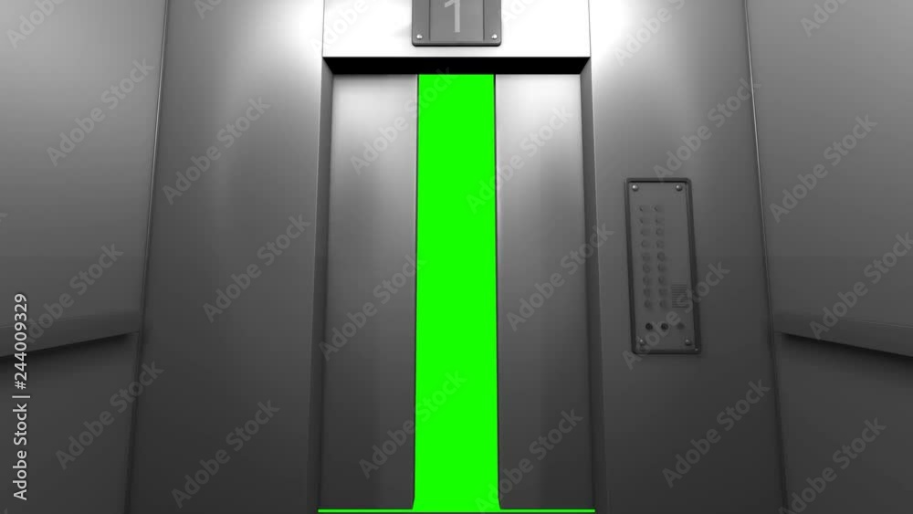 Modern elevator in the business center opens the door,alpha channel, green screen
