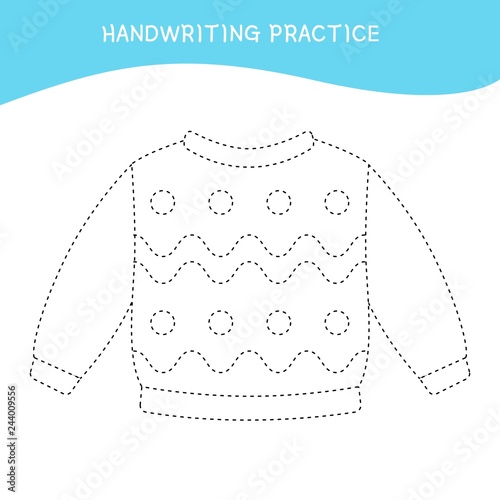 Handwriting practice sheet. Basic writing. Educational game for children.  Cartoon sweater.