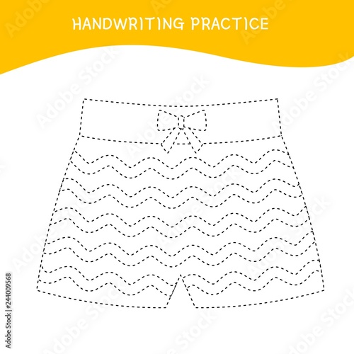 Handwriting practice sheet. Basic writing. Educational game for children.  Cartoon shorts.