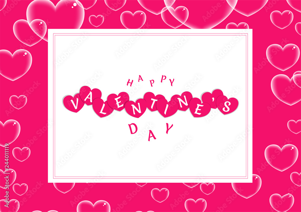 Happy Valentines Day poster or banner design decorated with transparent heart shapes.