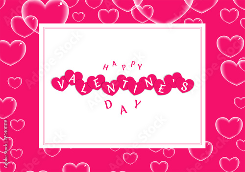 Happy Valentines Day poster or banner design decorated with transparent heart shapes.