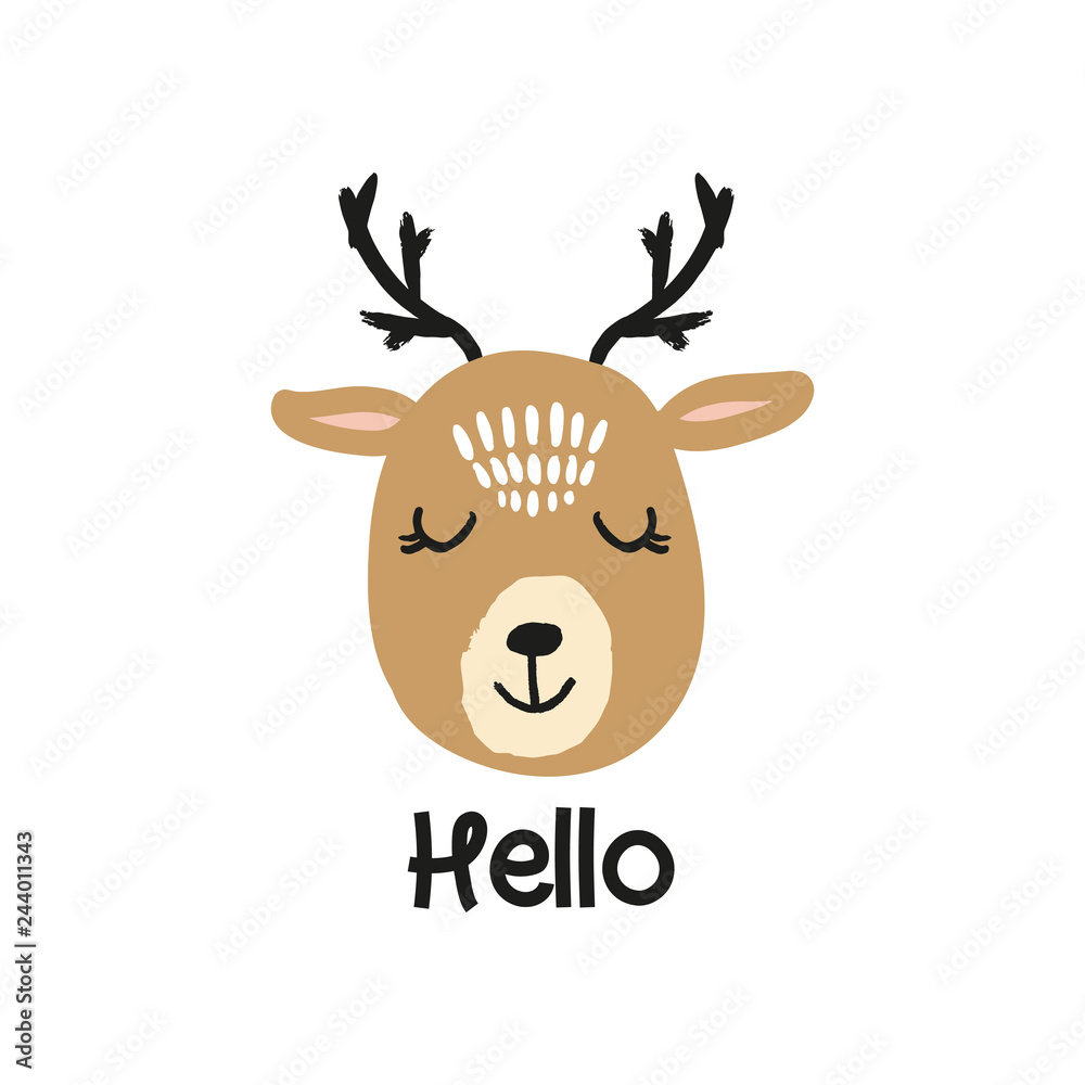 Vector cute deer girl face, scandinavian style Vector cute deer girl face, scandinavian style