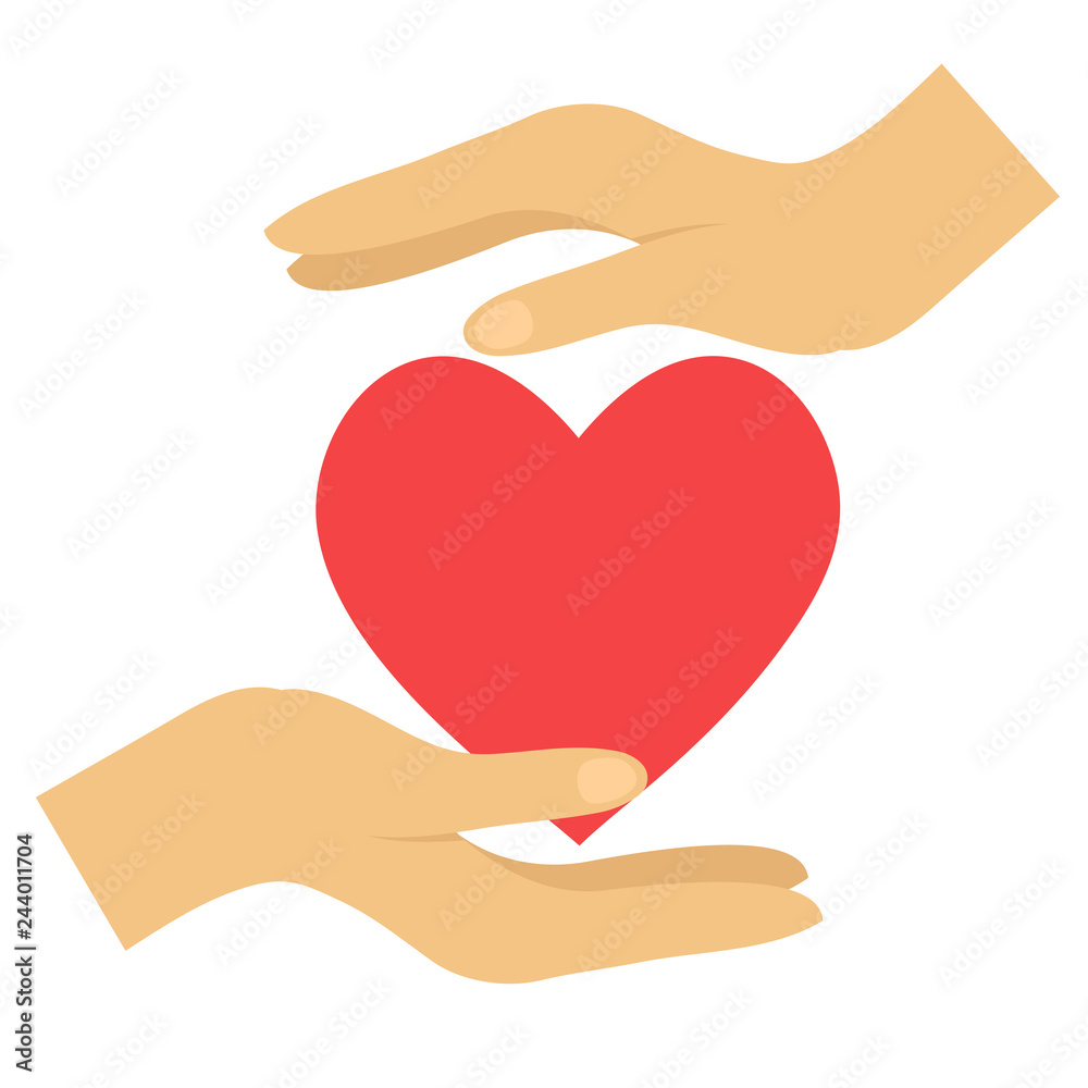Red heart in hands on white, flat vector icon illustration Red heart in hands on white, flat vector icon illustration